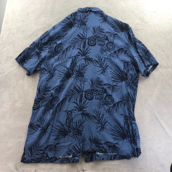 Harley-Davidson Mens Hawaiian Shirt Large Short Sleeve Blue Casual Moto Leaf Y2K - Picture 14 of 14